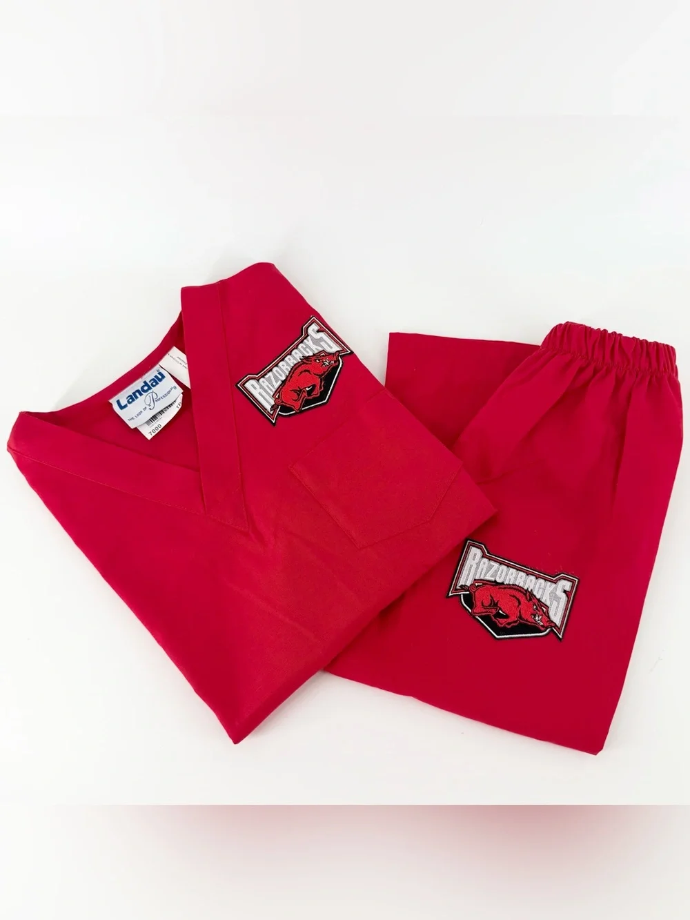 Landau Arkansas‎ Razorbacks Kids Scrubs Set Mismatched Size 8/10 Top 4/5 Pants